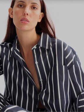 NWT - Arlo Mott - Watts Side Button Shirt - Navy Stripe